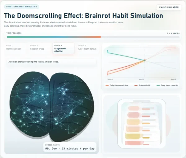 The Doomscrolling Effect: Brainrot Habit Simulation